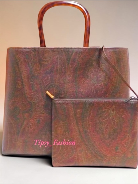 Etro Handbags - Etro Bordeaux Paisley PVC Tote Handbag With Zipper Pouch Italy